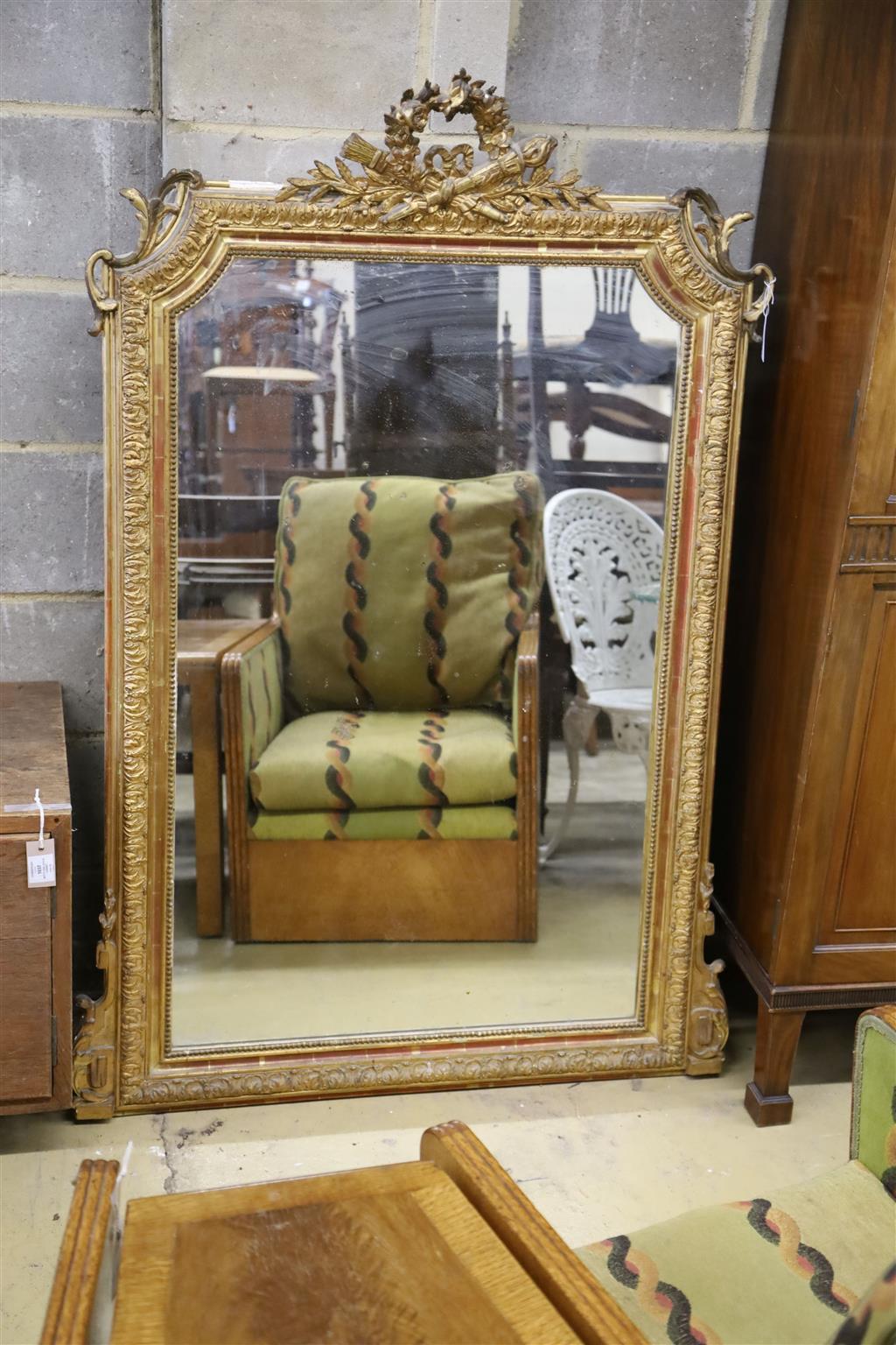 A 19th century French giltwood and gesso pier glass, width 94cm, height 147cm